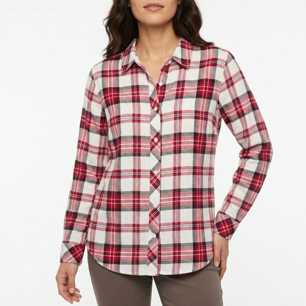 Talbots Red Plaid Lightweight Button-Up Shirt Women Size M